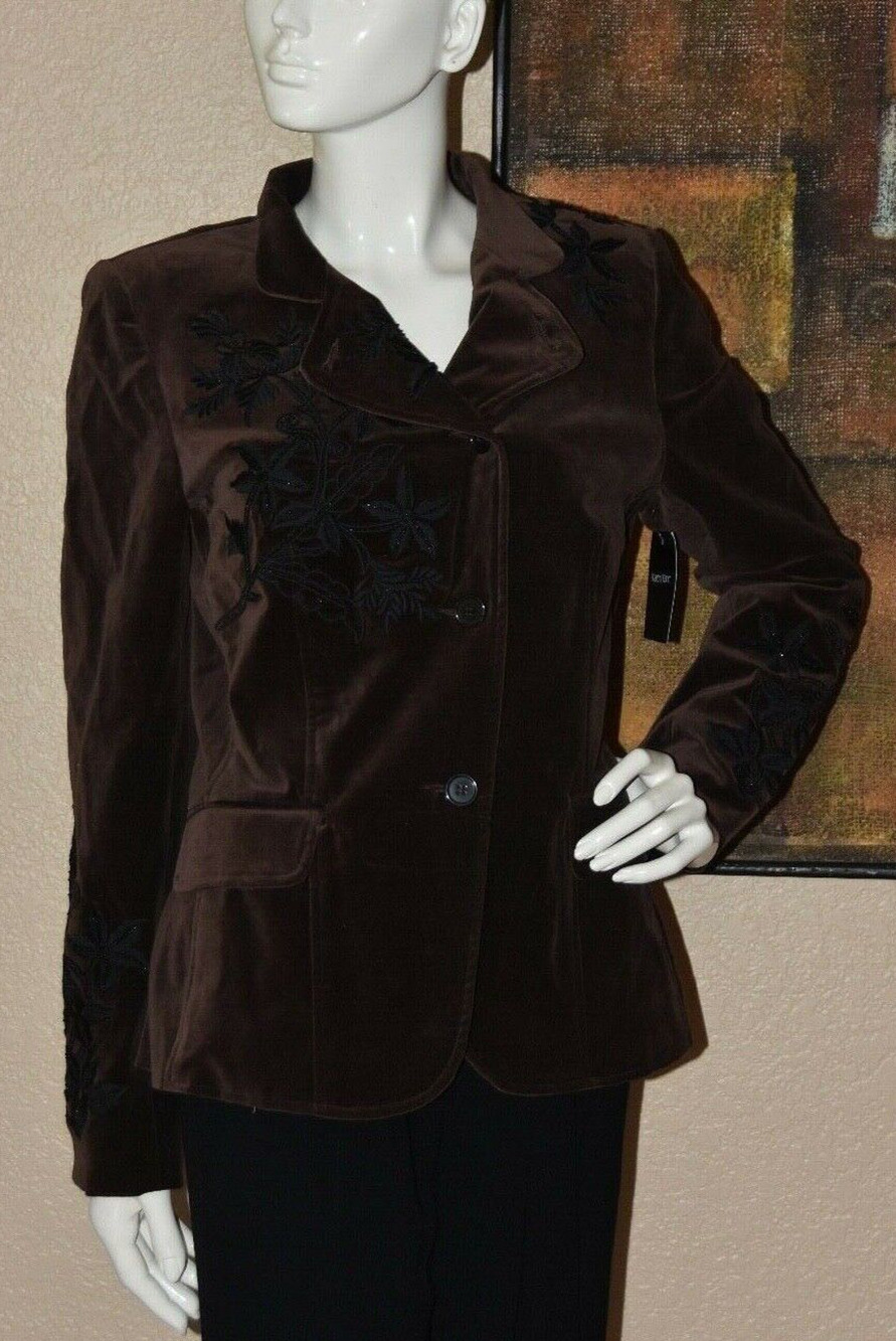 Karen Kane Cafe Chic BoHo Velvet Embroidered Jacket Blazer Size 8 NEW!!!